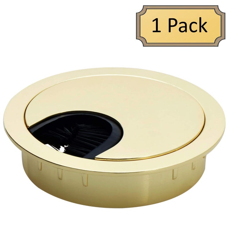Desunia Polished Brass Metal Cable Grommet | 2 Piece "Lock in" Feature with "Brush" Opening for Management of Office & Computer Desk Wires | 60mm (2 3/8") Hole Opening | 1 Pack - Image 3